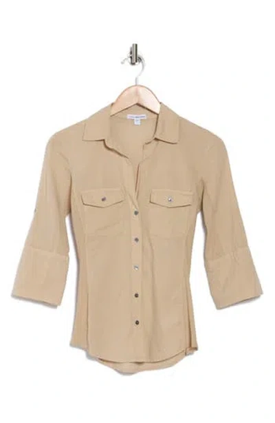 James Perse Three-quarter Sleeve Button-up Shirt In Sand Dune