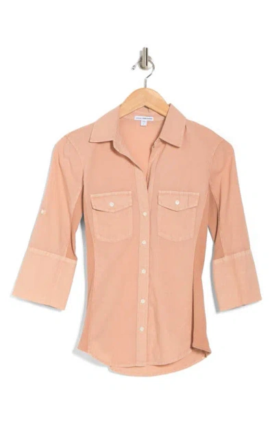 James Perse Three-quarter Sleeve Button-up Shirt In White Peach