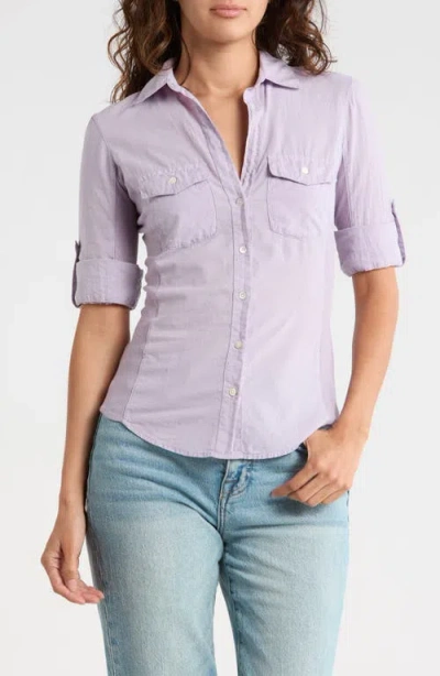 James Perse Three-quarter Sleeve Button-up Shirt In Purple