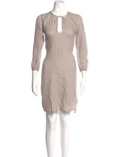 Pre-owned James Perse Tie Neck Knee-length Dress In Neutral