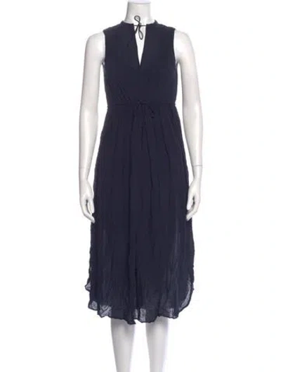 Pre-owned James Perse Tie Neck Midi Length Dress In Blue