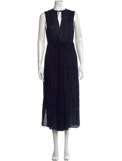 Pre-owned James Perse Tie Neck Midi Length Dress In Blue
