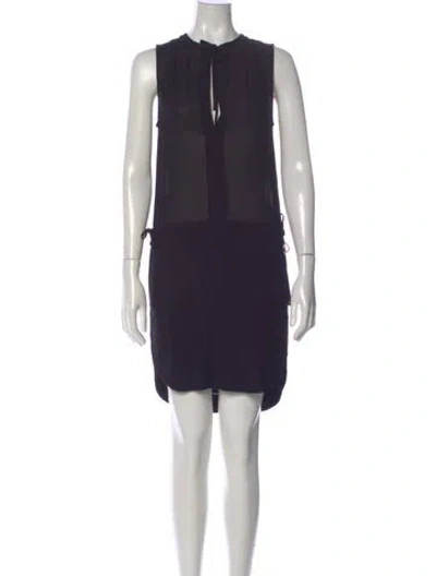 Pre-owned James Perse Tie Neck Mini Dress In Blue
