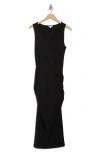 James Perse Twisted Cap Sleeve Ruched Maxi Dress In Black
