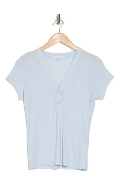 James Perse V-neck Cotton Blend Henley In Baby Blue