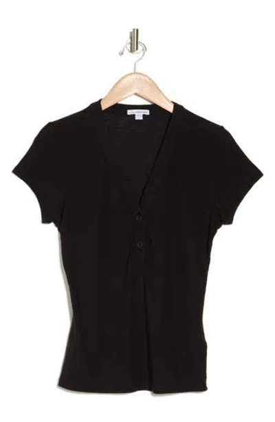 James Perse V-neck Cotton Blend Henley In Black