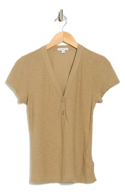 James Perse V-neck Cotton Blend Henley In Brown