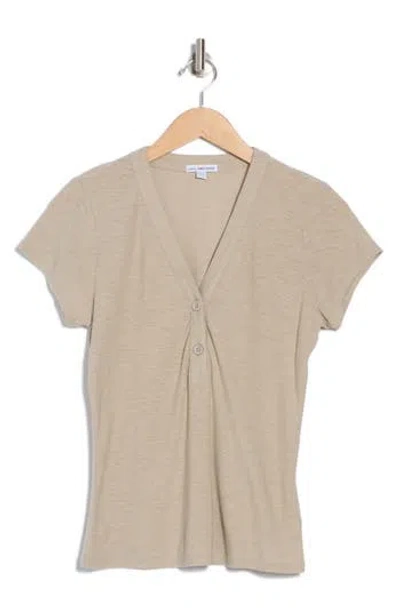 James Perse V-neck Cotton Blend Henley In Neutral