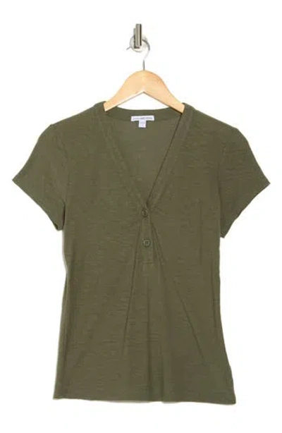 James Perse V-neck Cotton Blend Henley In Green
