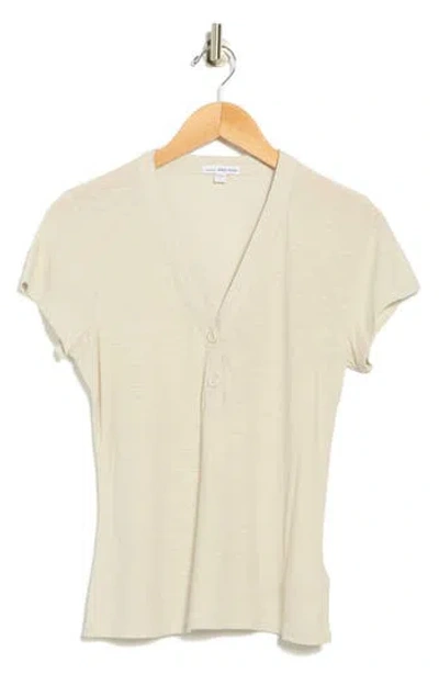 James Perse V-neck Cotton Blend Henley In White