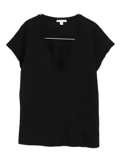 James Perse V-neck Raw-edge T-shirt In Black
