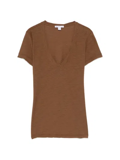James Perse V-neck T-shirt In Brown