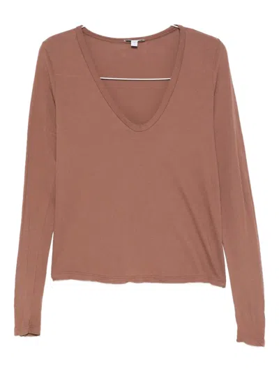 James Perse V-neck Top In Brown