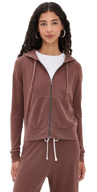 James Perse Vintage French Terry Zip Hoodie Cedar Pigment In Burgundy