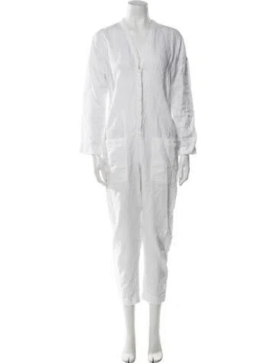 Pre-owned James Perse V-neck Jumpsuit In White