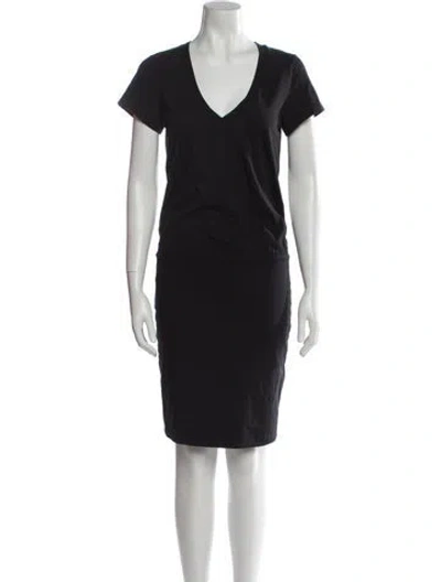 Pre-owned James Perse V-neck Knee-length Dress In Black