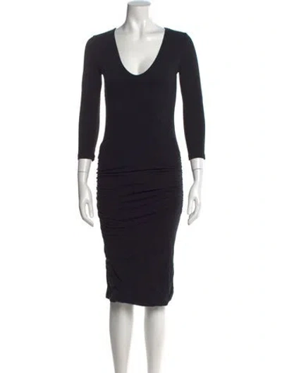 Pre-owned James Perse V-neck Knee-length Dress In Black
