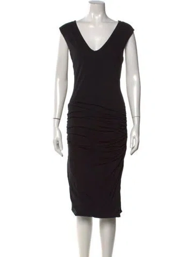 Pre-owned James Perse V-neck Knee-length Dress In Black