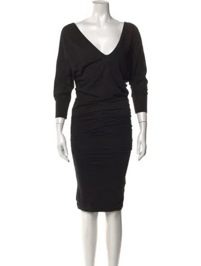 Pre-owned James Perse V-neck Knee-length Dress In Black