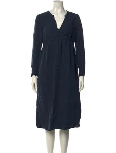 Pre-owned James Perse V-neck Knee-length Dress In Blue