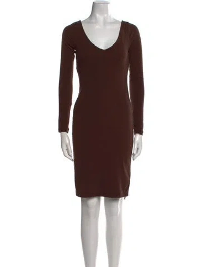 Pre-owned James Perse V-neck Knee-length Dress In Brown