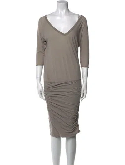 Pre-owned James Perse V-neck Knee-length Dress In Neutral
