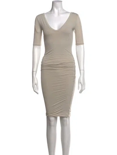 Pre-owned James Perse V-neck Knee-length Dress In Neutral
