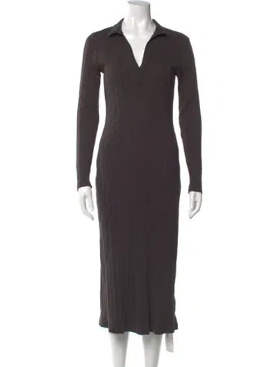 Pre-owned James Perse V-neck Long Dress In Brown