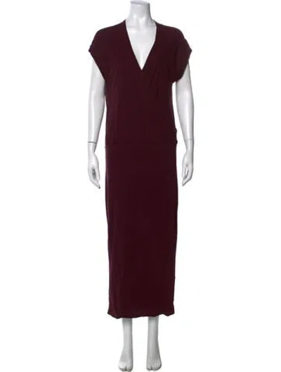 Pre-owned James Perse V-neck Long Dress In Burgundy