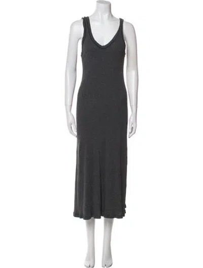 Pre-owned James Perse V-neck Long Dress In Gray