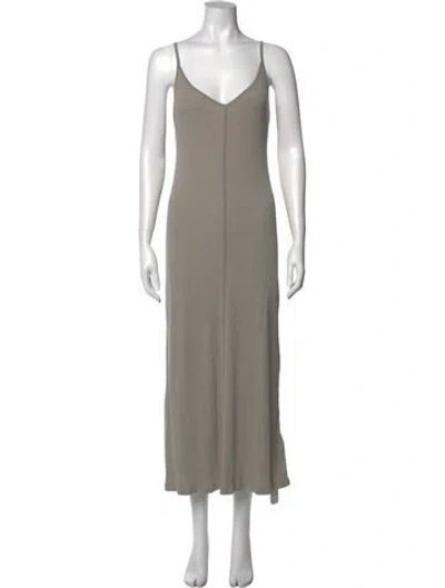 Pre-owned James Perse V-neck Long Dress In Gray