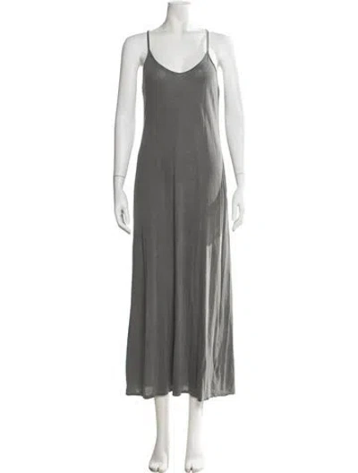 Pre-owned James Perse V-neck Long Dress In Gray