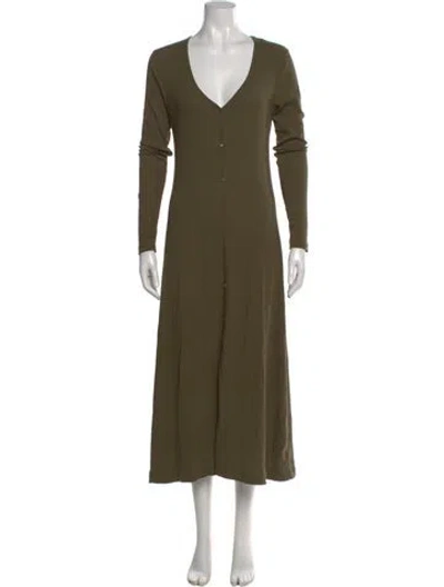 Pre-owned James Perse V-neck Long Dress In Green