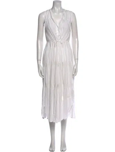 Pre-owned James Perse V-neck Long Dress In White
