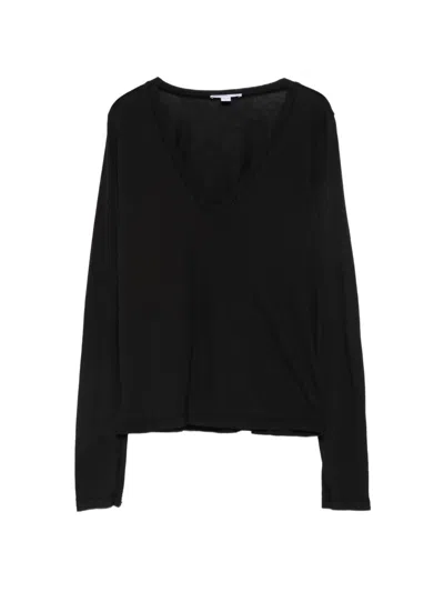 James Perse V-neck Long-sleeve T-shirt In Black