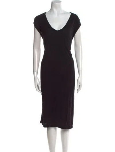 Pre-owned James Perse V-neck Midi Length Dress In Black