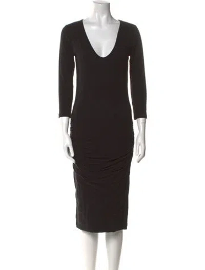 Pre-owned James Perse V-neck Midi Length Dress In Black