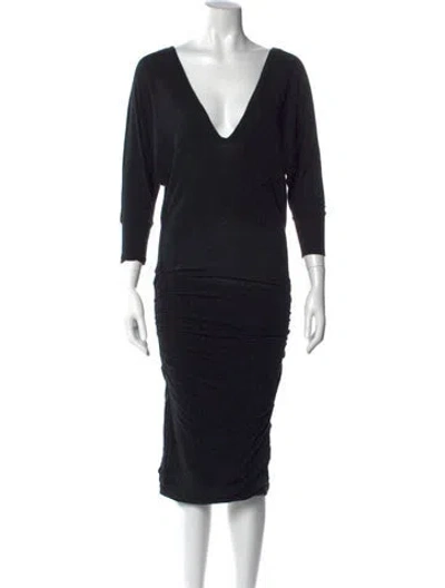 Pre-owned James Perse V-neck Midi Length Dress In Black