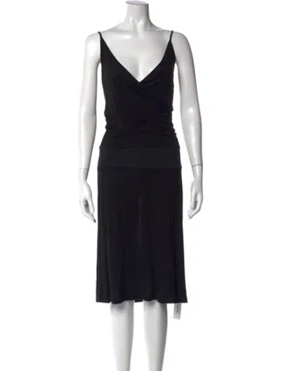 Pre-owned James Perse V-neck Midi Length Dress In Black