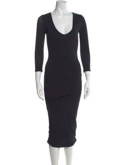 Pre-owned James Perse V-neck Midi Length Dress In Black