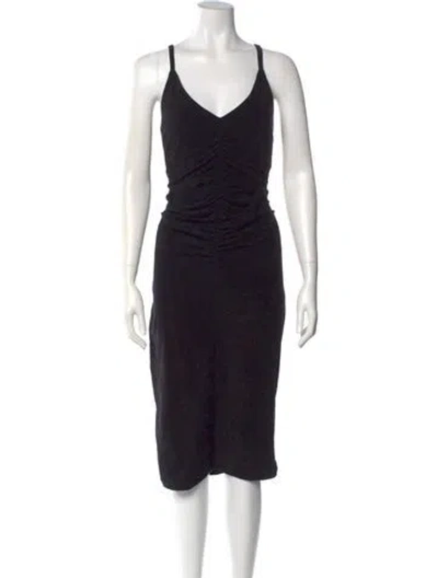 Pre-owned James Perse V-neck Midi Length Dress In Black