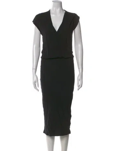 Pre-owned James Perse V-neck Midi Length Dress In Black