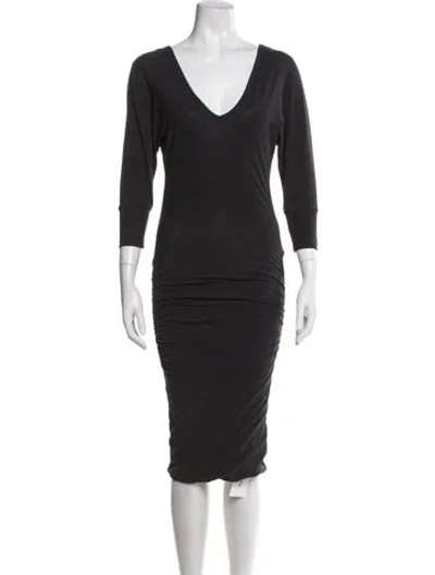 Pre-owned James Perse V-neck Midi Length Dress In Black