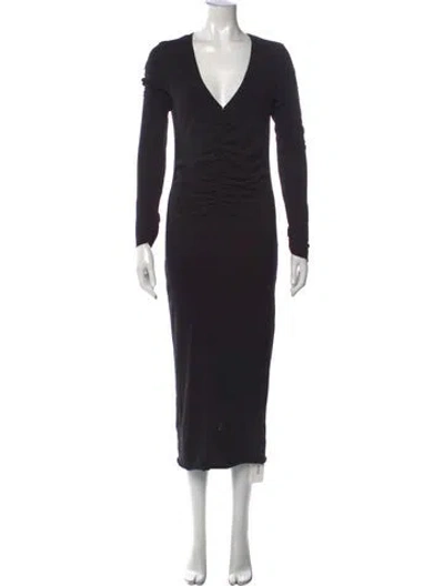 Pre-owned James Perse V-neck Midi Length Dress In Black