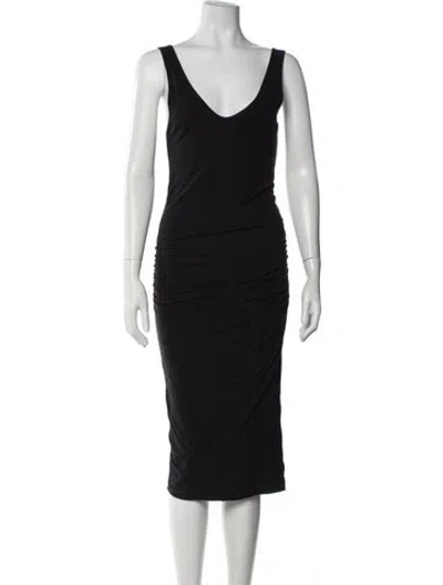 Pre-owned James Perse V-neck Midi Length Dress In Black