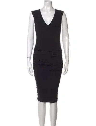 Pre-owned James Perse V-neck Midi Length Dress In Black