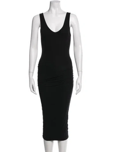 Pre-owned James Perse V-neck Midi Length Dress In Black