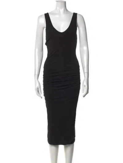 Pre-owned James Perse V-neck Midi Length Dress In Black