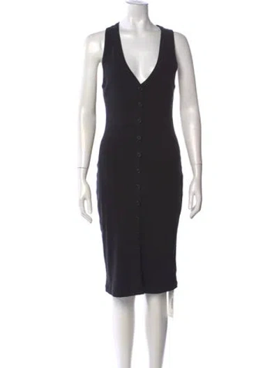 Pre-owned James Perse V-neck Midi Length Dress In Black