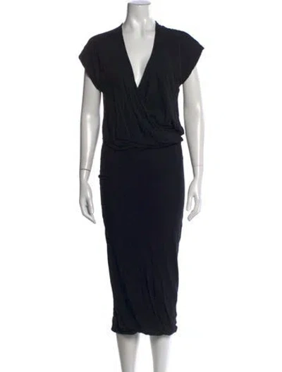 Pre-owned James Perse V-neck Midi Length Dress In Black